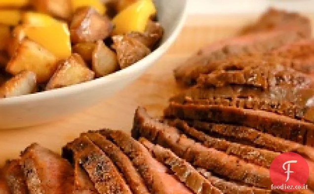 London Broil con patate croccanti e peperoni