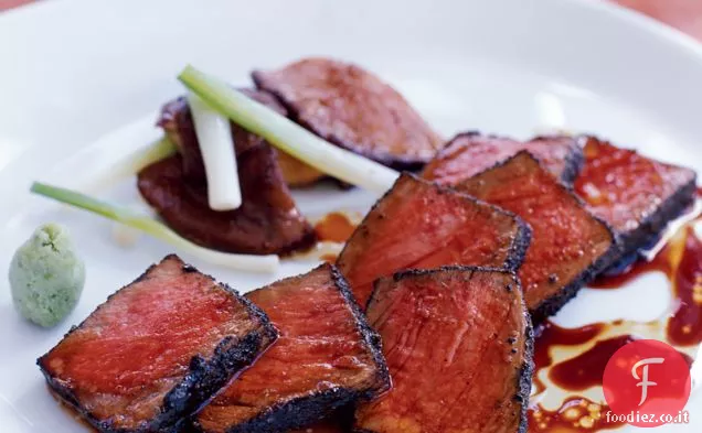 Controfiletto in crosta di nori con Shiitake e Wasabi