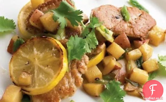Carne di maiale scottata in padella con patate e limone