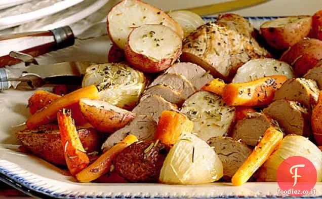 Verdure al forno e carne di maiale