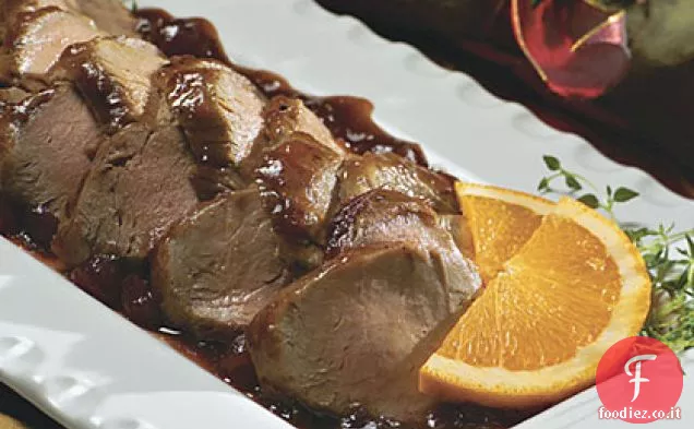 Filetto di maiale glassato all'arancia e mirtillo