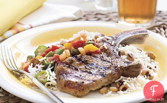 Braciole di maiale alla griglia con basilico e aglio