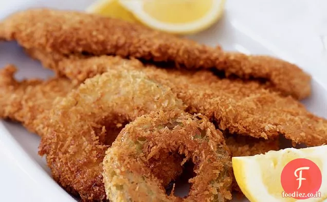 Filetto di maiale croccante con anelli di mela fritti