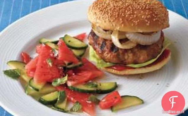 Hamburger di maiale asiatico con anguria coniata