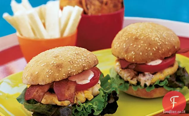 Hamburger di capesante e pancetta di mais con maionese piccante