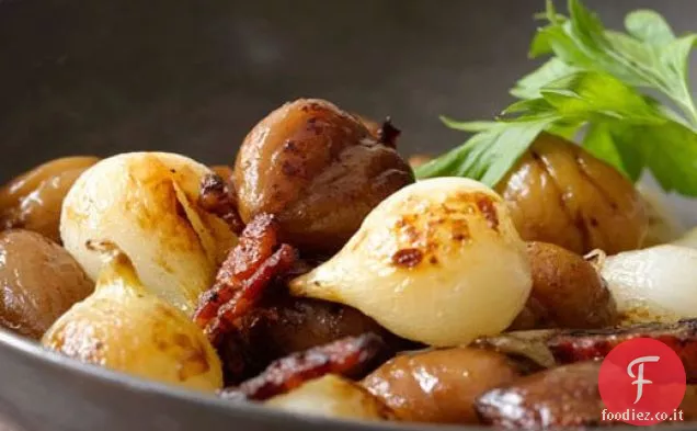 Castagne saltate, cipolle e pancetta