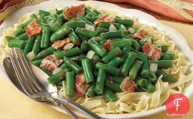 Fagiolini e pancetta con pasta