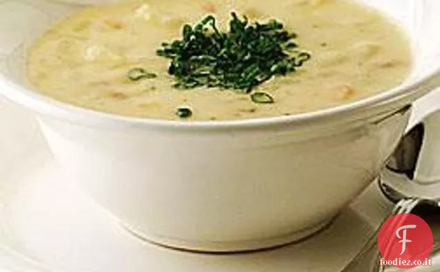 Patate sostanziose e cheddar con zuppa di pancetta