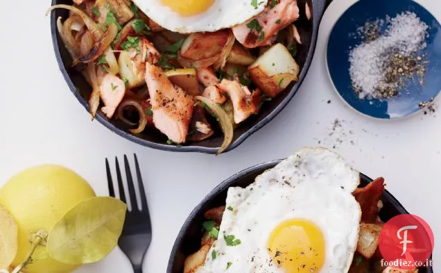 Salmone, pancetta e patate Hash