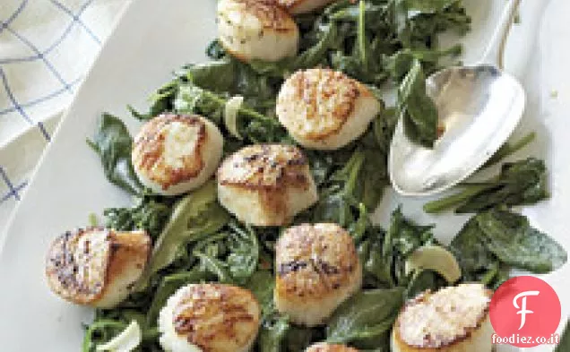 Capesante con Spinaci appassiti e rucola