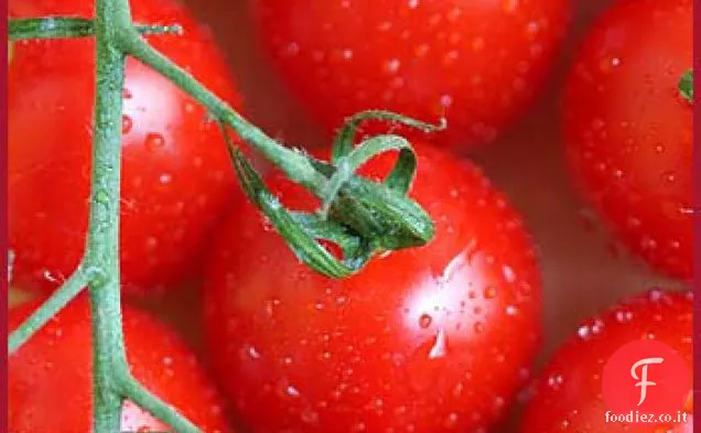 Pomodori arrostiti, cipolle rosse e crostata di rucola