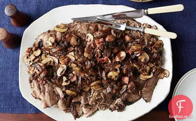 Petto di manzo brasato con Cipolle, funghi e Balsamico