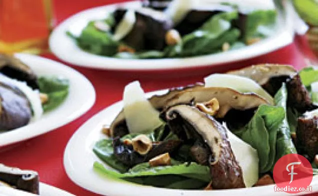 Insalata di funghi alla griglia, rucola e Comté