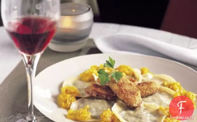 Ravioli di Lenticchie con Salsiccia e Salsa di Pomodoro Giallo