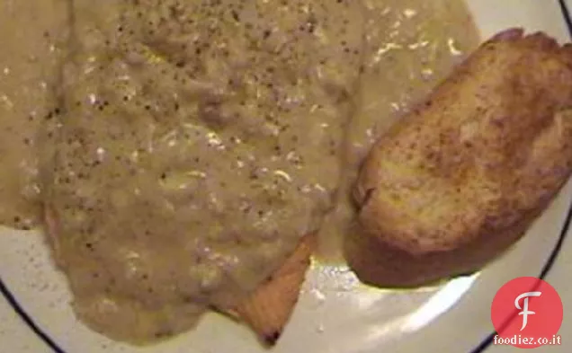 Filetti di salmone con cremoso vino bianco/Ragù di granchio