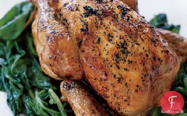 Pollo intero alla griglia con rucola appassita