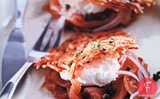 Scalogno Frittella di patate e panini al salmone affumicato