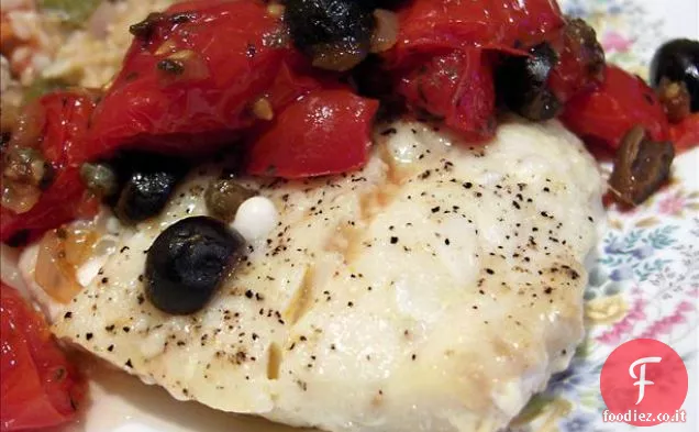 Baccalà al forno con Tapenade di pomodoro e olive