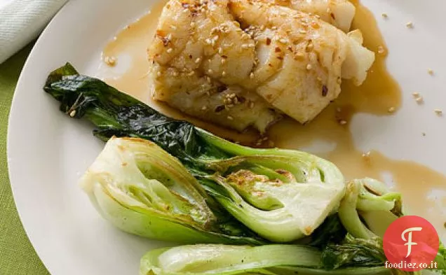 Merluzzo smaltato in acero con Baby Bok Choy