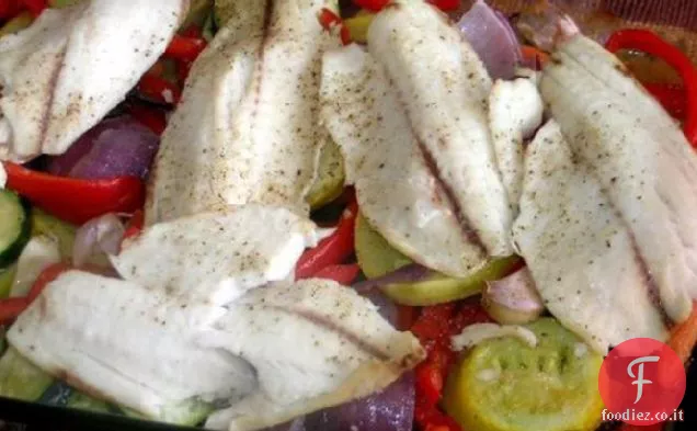 Merluzzo al forno con verdure arrosto