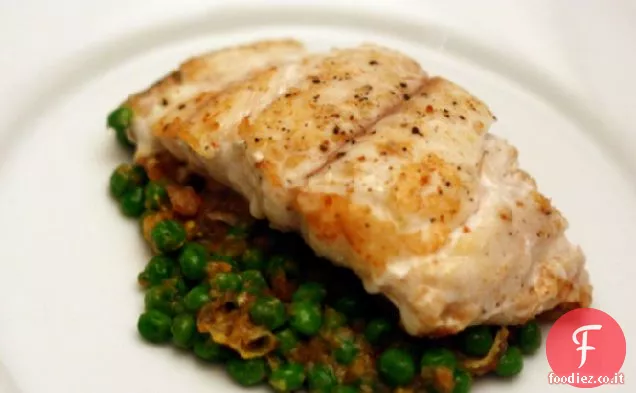 Cena stasera: Cernia con Piselli e Zafferano (Mero en Amarillo)