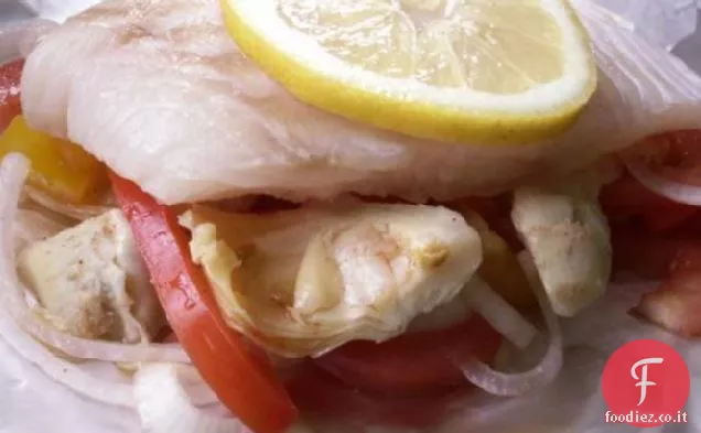 Ippoglosso alla griglia con Peperoni e Carciofi