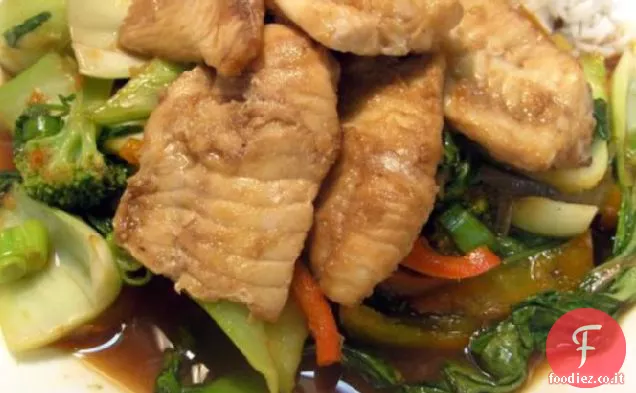 Halibut alla griglia con tamarindo verdure saltate in padella