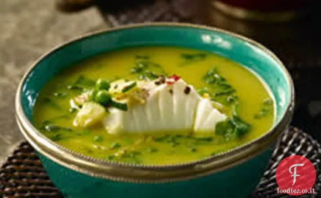 Halibut in brodo di curry giallo