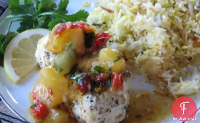 Halibut alla griglia con salsa di ananas Chipotle