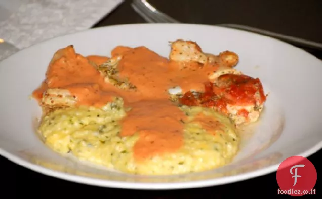 Halibut arrosto con salsa di crema di pomodoro