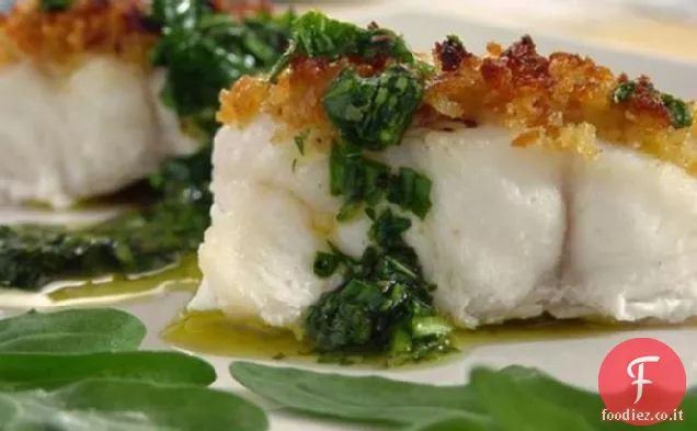 Halibut arrosto con salsa alle erbe fresche