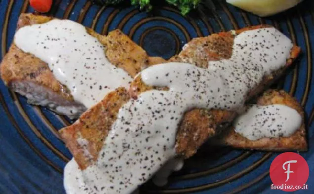 Timo-Salmone arrosto con rafano-Crema acida di Digione