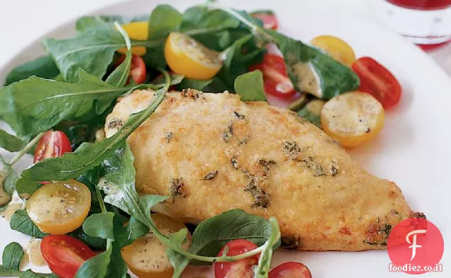 Pollo in crosta di parmigiano con insalata di rucola