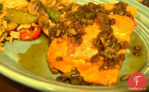 Filetti di Salmone all'arancia e Bourbon alla griglia