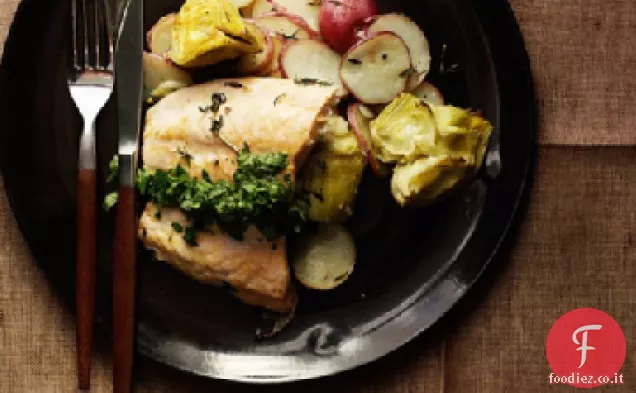Salmone con Patate-Carciofo Hash