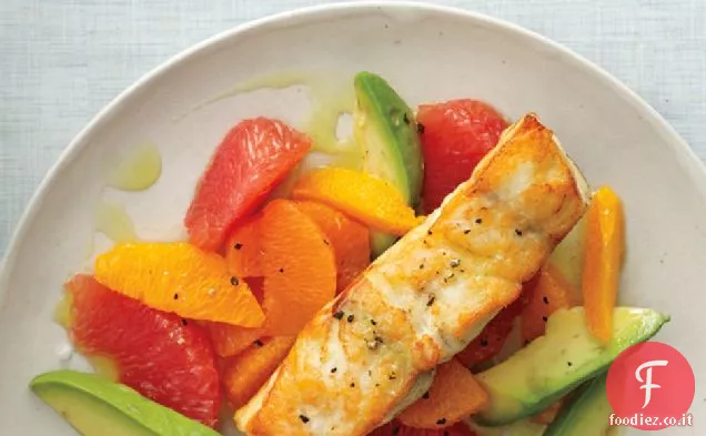 Branzino arrostito in padella con Olio di Agrumi e Avocado