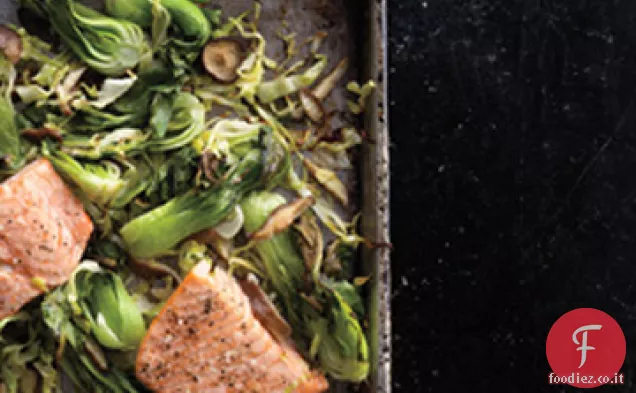 Salmone Wasabi con Bok Choy, cavolo verde e Shiitake