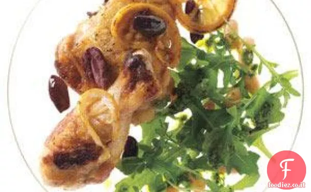 Pollo al limone e olive con rucola e insalata di fagioli bianchi