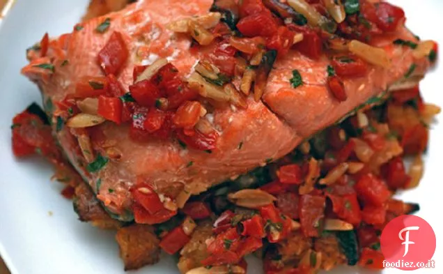 Salmone con salsa Romesco decostruita
