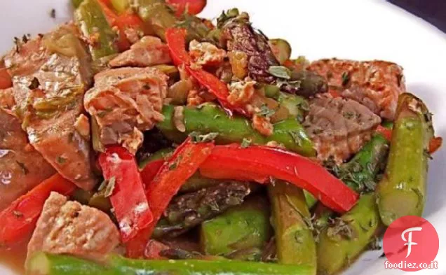 Salmone e asparagi Soffriggere