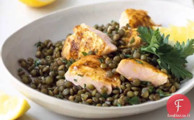 Salmone speziato con lenticchie Puy