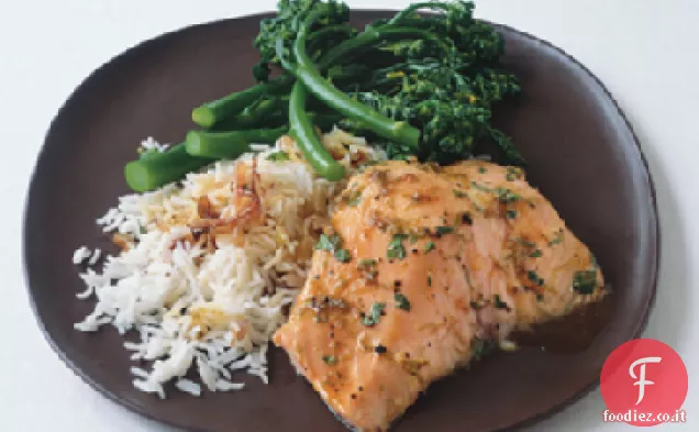 Salmone glassato al lime e Miele con Basmati e Broccolini
