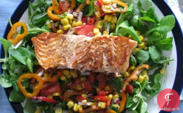 Fragrante salmone e sesamo Insalata di mais