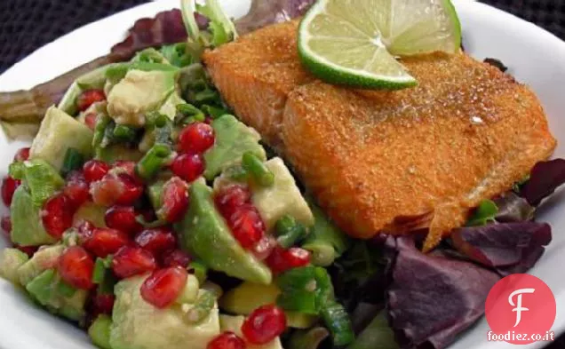 Salmone con melograno-Salsa di avocado