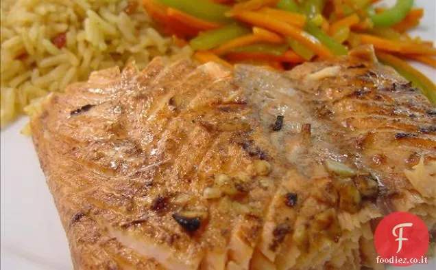 Salmone al limone e soia alla griglia