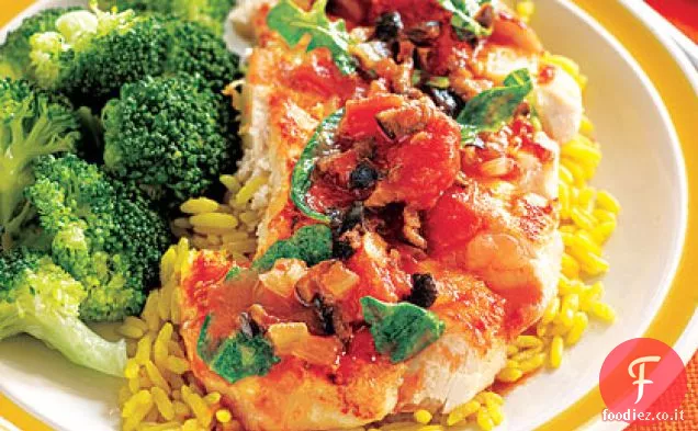 Pollo con Pomodori e rucola