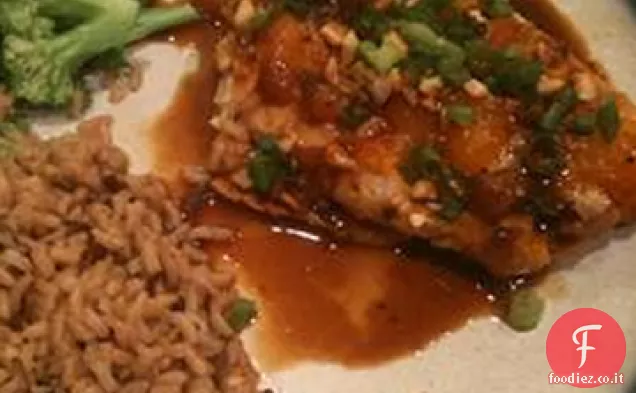 Snapper al forno con mandarini, anacardi e zenzero