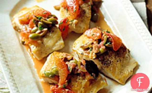 Spigola Rigata con Arance Rosse e Olive