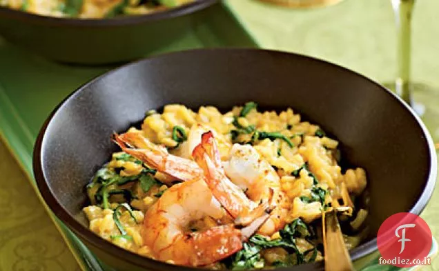 Risotto di gamberi e rucola scottati in padella