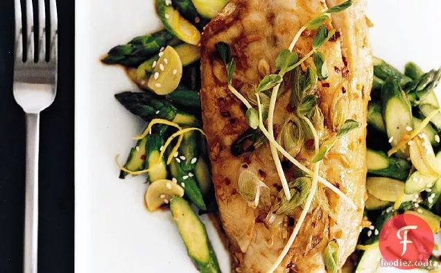 Spigola striata alla griglia con olio di scalogno allo zenzero